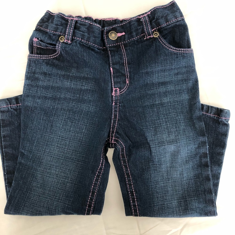 Girls blue jeans with pink stitching 24M